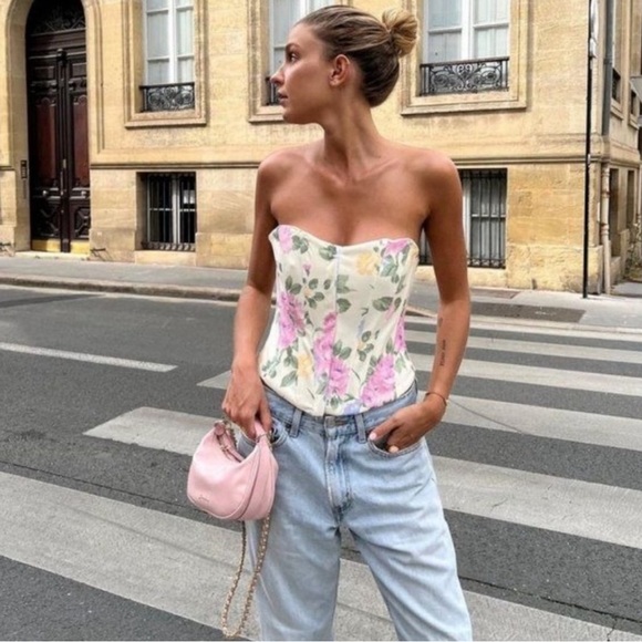 ZARA corset top yellow with floral print. Size S - Picture 2 of 5